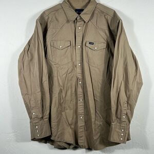 🔥Vintage WRANGLER Western Thick Pearl Snap Tan “Denim Like” Shirt 18.5-38 (2XL)